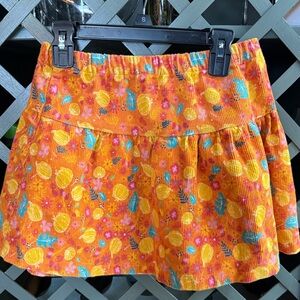 Orange Pumpkin Corduroy Skirt with Yellow & Teal Floral Print